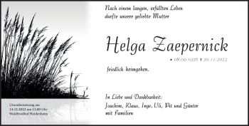 Traueranzeige von Helga Zaepernick von Heidenheimer Zeitung