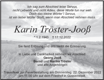 Traueranzeige von Karin Tröster-Jooß von Heidenheimer Zeitung