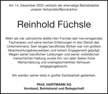 Traueranzeige von Reinhold Füchsle von Heidenheimer Zeitung