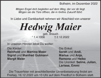 Traueranzeige von Hedwig Maier von Heidenheimer Zeitung