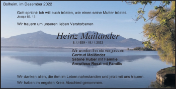 Traueranzeige von Heinz Mailänder von Heidenheimer Zeitung