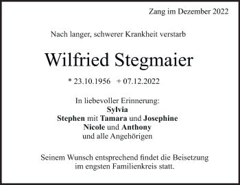 Traueranzeige von Wilfried Stegmaier von Heidenheimer Zeitung