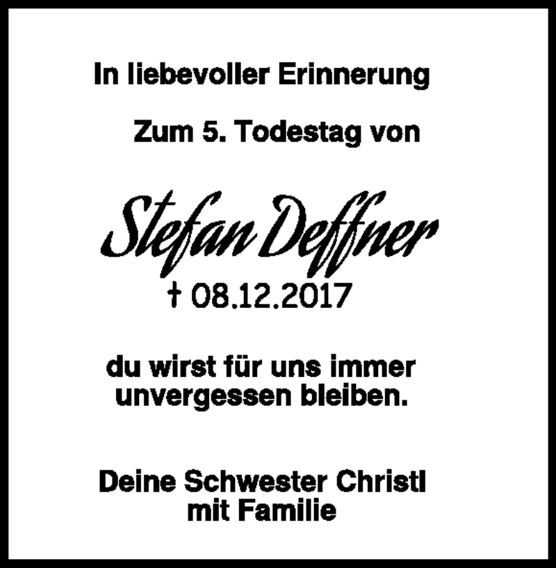  Traueranzeige für Stefan Deffner vom 08.12.2022 aus Heidenheimer Zeitung
