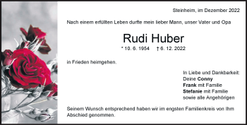 Traueranzeige von Rudi Huber von Heidenheimer Zeitung