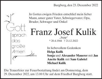 Traueranzeige von Franz Kulik von Heidenheimer Zeitung