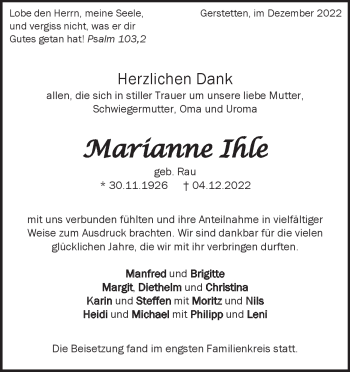 Traueranzeige von Marianne Ihle von Heidenheimer Zeitung