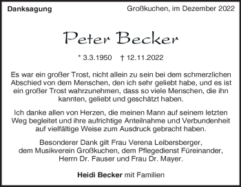 Traueranzeige von Peter Becker von Heidenheimer Zeitung