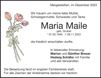 Traueranzeige von Maria Maile von Heidenheimer Zeitung