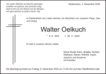 Anzeige Walter Oelkuch