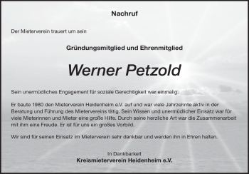 Traueranzeige von Werner Petzold von Heidenheimer Zeitung