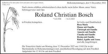 Traueranzeige von Roland Bosch von Heidenheimer Zeitung