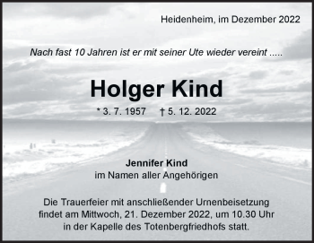 Traueranzeige von Holger Kind von Heidenheimer Zeitung