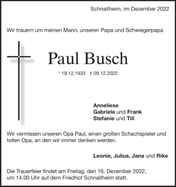 Traueranzeige von Paul Busch von Heidenheimer Zeitung