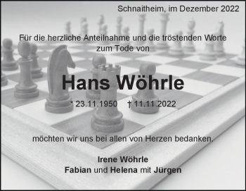 Traueranzeige von Hans  Wöhrle von Heidenheimer Zeitung