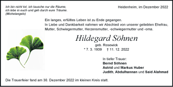 Traueranzeige von Hildegard Söhnen von Heidenheimer Zeitung