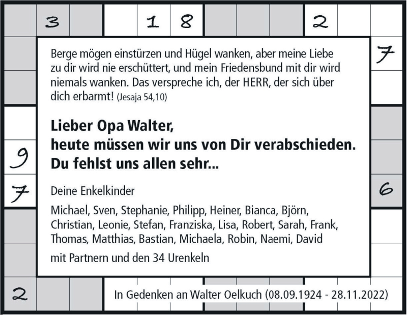 Traueranzeige für Walter Oelkuch vom 09.12.2022 aus Heidenheimer Zeitung