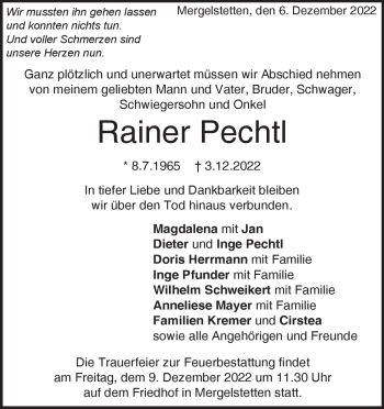 Traueranzeige von Rainer Pechtl von Heidenheimer Zeitung