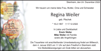 Traueranzeige von Regina Weiler von Heidenheimer Zeitung
