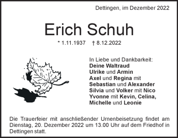 Traueranzeige von Erich Schuh von Heidenheimer Zeitung