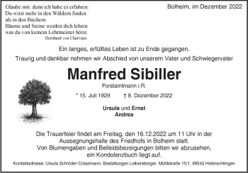 Traueranzeige von Manfred Sibiller von Heidenheimer Zeitung