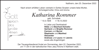 Traueranzeige von Katharina Rommer von Heidenheimer Zeitung
