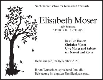 Traueranzeige von Elisabeth Moser von Heidenheimer Zeitung