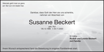 Traueranzeige von Susanne Beckert von Heidenheimer Zeitung
