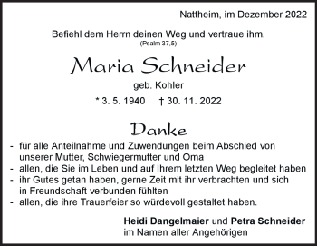 Traueranzeige von Maria Schneider von Heidenheimer Zeitung