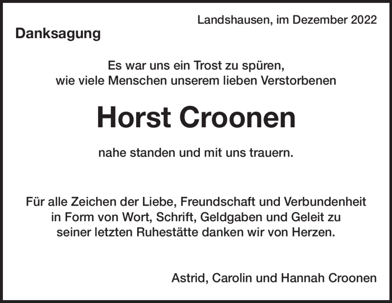  Traueranzeige für Horst Croonen vom 08.12.2022 aus Heidenheimer Zeitung