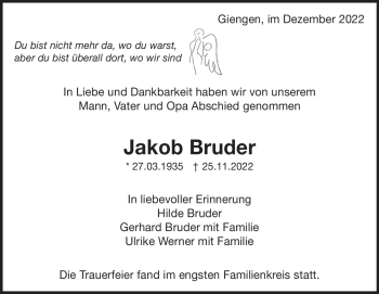 Traueranzeige von Jakob Bruder von Heidenheimer Zeitung