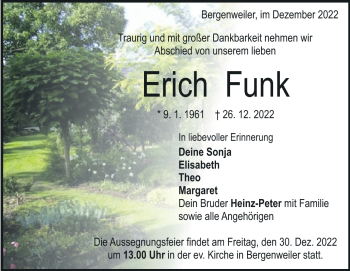 Traueranzeige von Erich Funk von Heidenheimer Zeitung