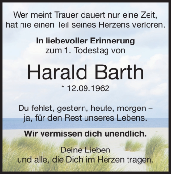 Traueranzeige von Harald Barth von Heidenheimer Zeitung