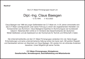 Traueranzeige von Claus Baesgen von Heidenheimer Zeitung