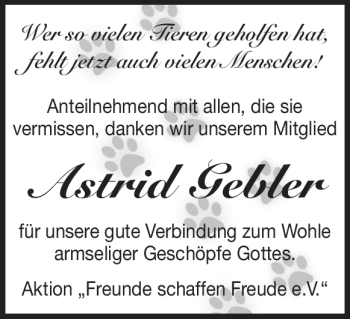 Traueranzeige von Astrid Gebler von Heidenheimer Zeitung