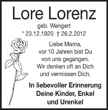 Traueranzeige von Lore Lorenz von Heidenheimer Zeitung
