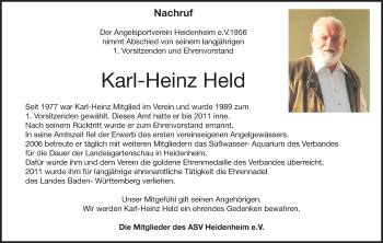 Traueranzeige von Karl-Heinz Held von Heidenheimer Zeitung