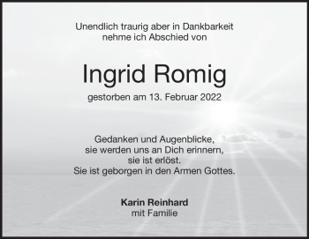 Traueranzeige von Ingrid Romig von Heidenheimer Zeitung