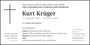 Traueranzeige von Kurt Krüger von Heidenheimer Zeitung