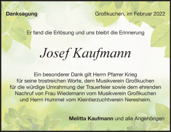 Traueranzeige von Josef Kaufmann von Heidenheimer Zeitung