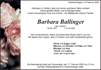 Traueranzeige von Barbara Ballinger von Heidenheimer Zeitung