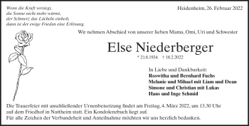 Traueranzeige von Else Niederberger von Heidenheimer Zeitung
