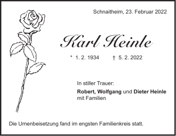 Traueranzeige von Karl Heinle von Heidenheimer Zeitung