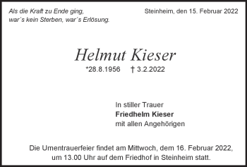 Traueranzeige von Helmut Kieser von Heidenheimer Zeitung
