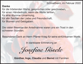 Traueranzeige von Josefine Gösele von Heidenheimer Zeitung