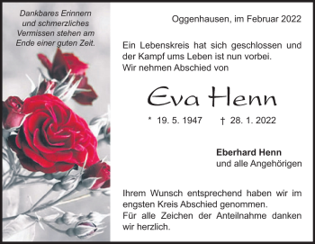 Traueranzeige von Eva Henn von Heidenheimer Zeitung