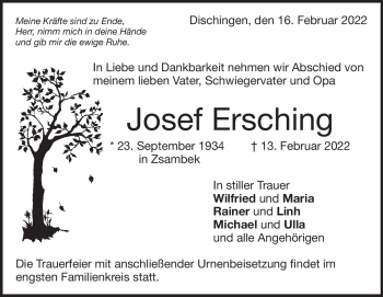 Traueranzeige von Josef Ersching von Heidenheimer Zeitung