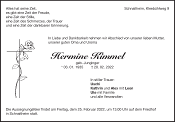 Traueranzeige von Hermine Kimmel von Heidenheimer Zeitung