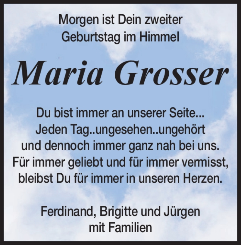  Traueranzeige für Maria Grosser vom 26.02.2022 aus Heidenheimer Zeitung