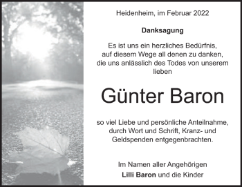 Traueranzeige von Günter Baron von Heidenheimer Zeitung