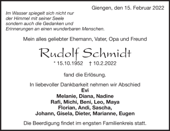 Traueranzeige von Rudolf Schmidt von Heidenheimer Zeitung